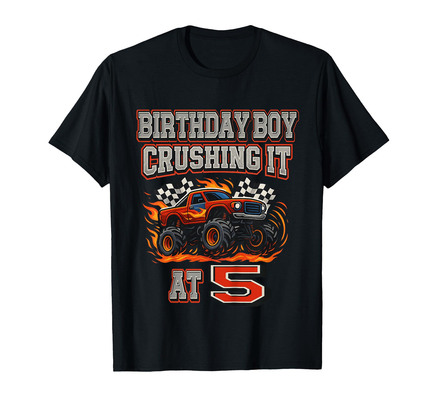 Kids Crushing It at 5 – Monster Truck Birthday Boy Party T-Shirt