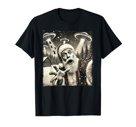 Funny Santa Claus UFO Abduction Christmas Sleigh Reindeer T-Shirt