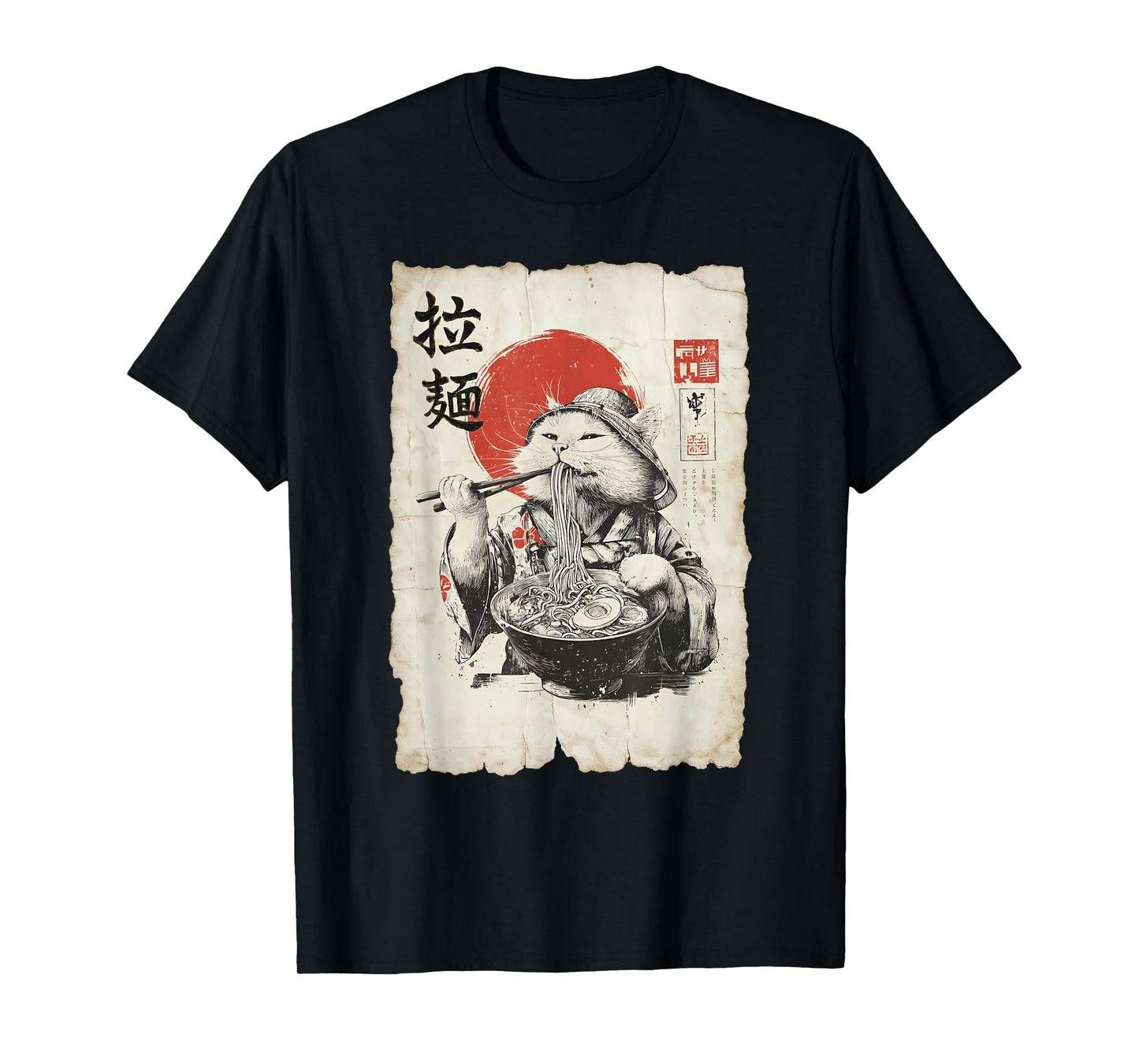 Ramen Cat Ukiyo-E Retro Japanese Noodle Lover T-Shirt