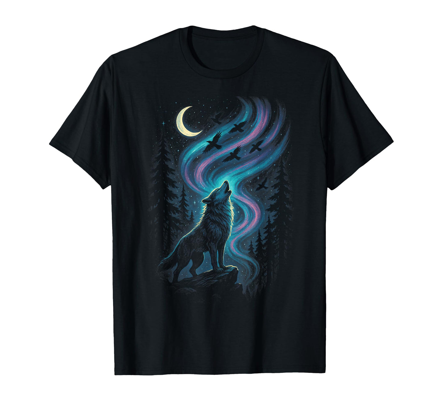 Wolf Aurora Nature Howling Wilderness Night T-Shirt