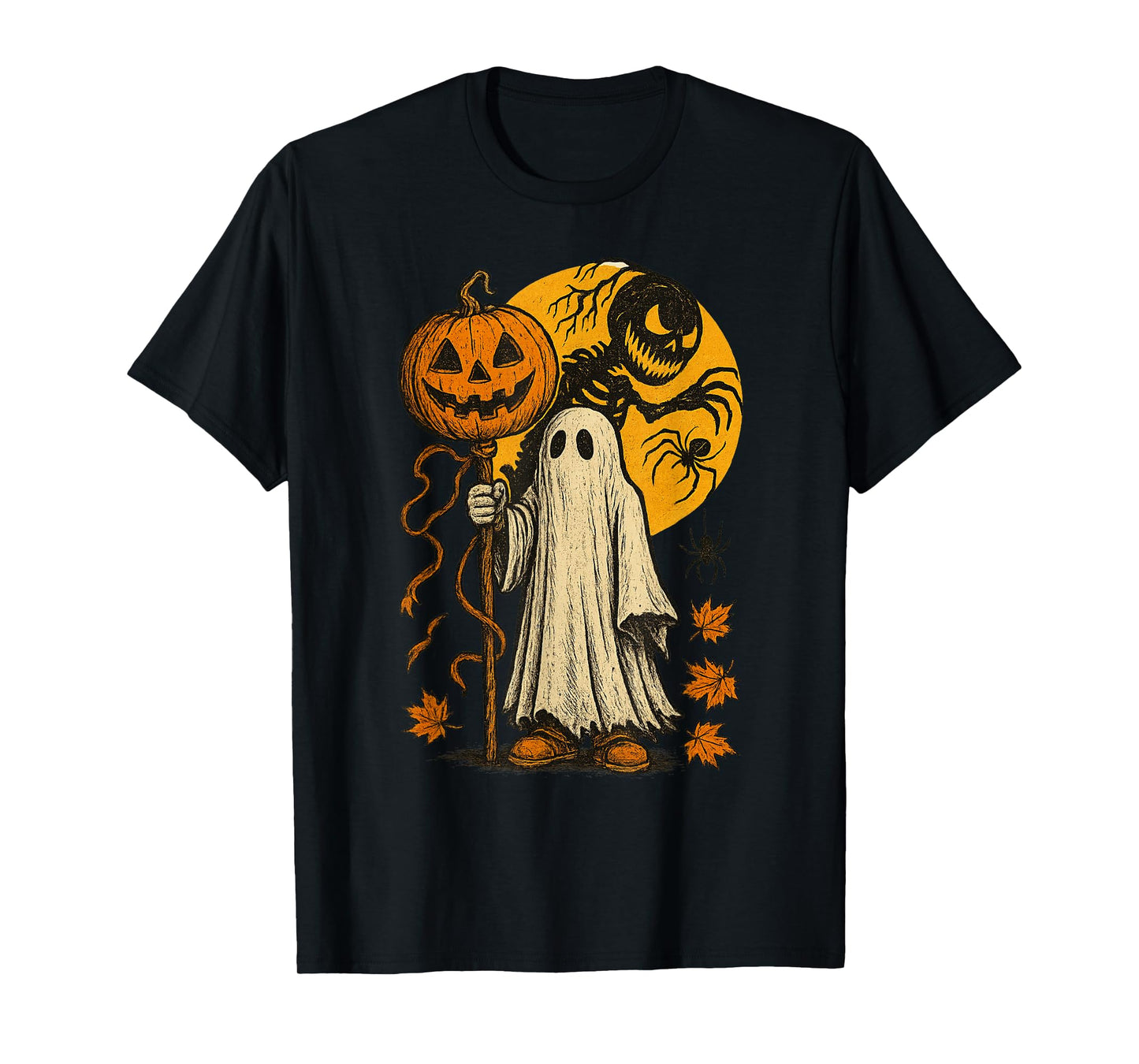 Halloween Pumpkin Ghost Autumn Leaves Graphic Art T-Shirt