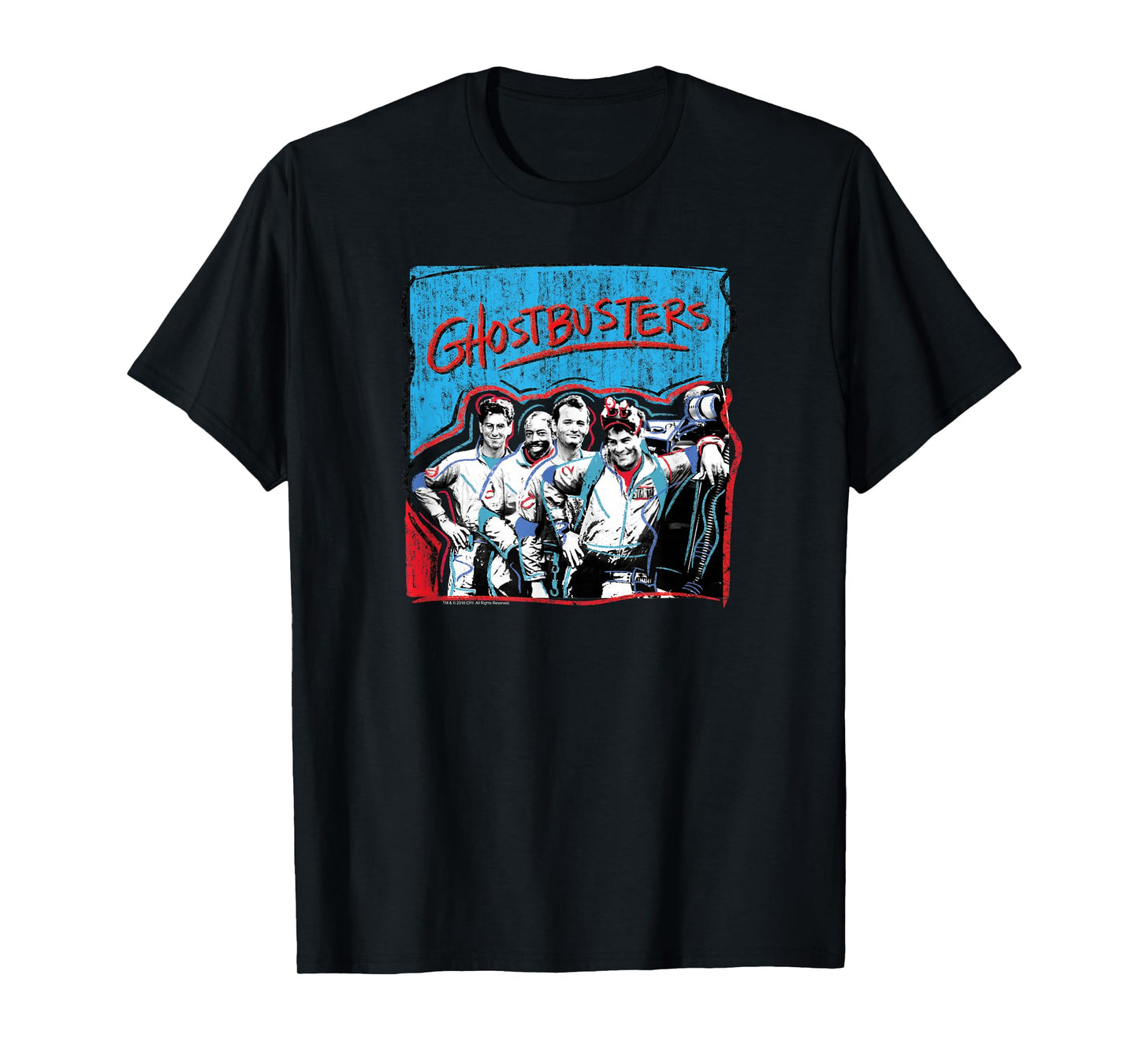 Ghostbusters Graffiti Blue & Red Cast Photo Retro Movie T-Shirt