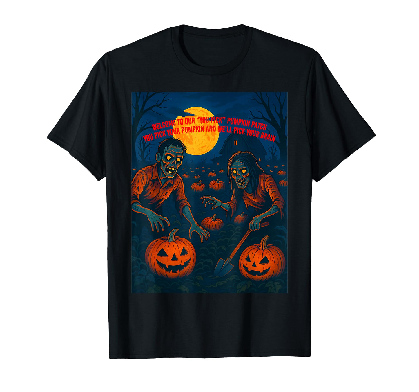 Zombie Pumpkin Patch Halloween – Funny “You Pick” Design T-Shirt