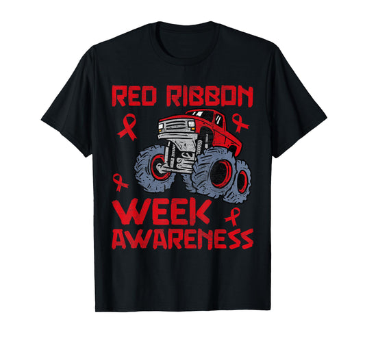Red Ribbon Week Awareness Monster Truck Toddler Teens Kids T-Shirt