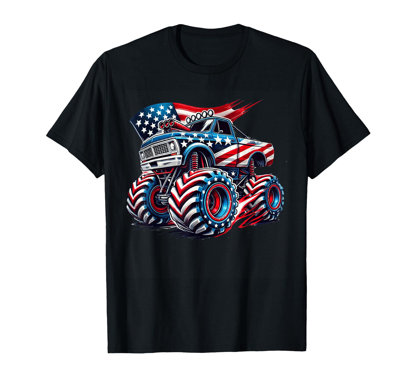 4th of July Monster Truck American Flag USA Boys Kids Tee T-Shirt