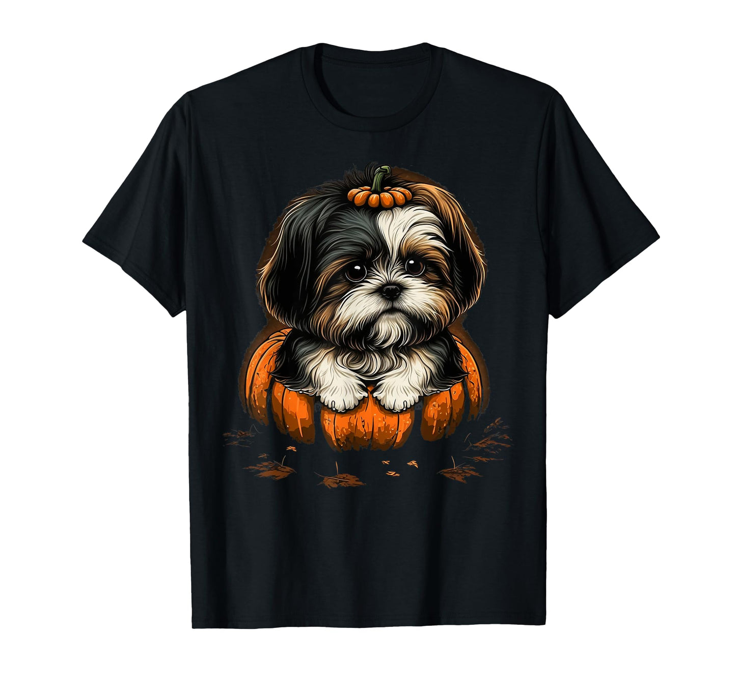Pumpkin Shih Tzu costume on Shih Tzu Halloween T-Shirt