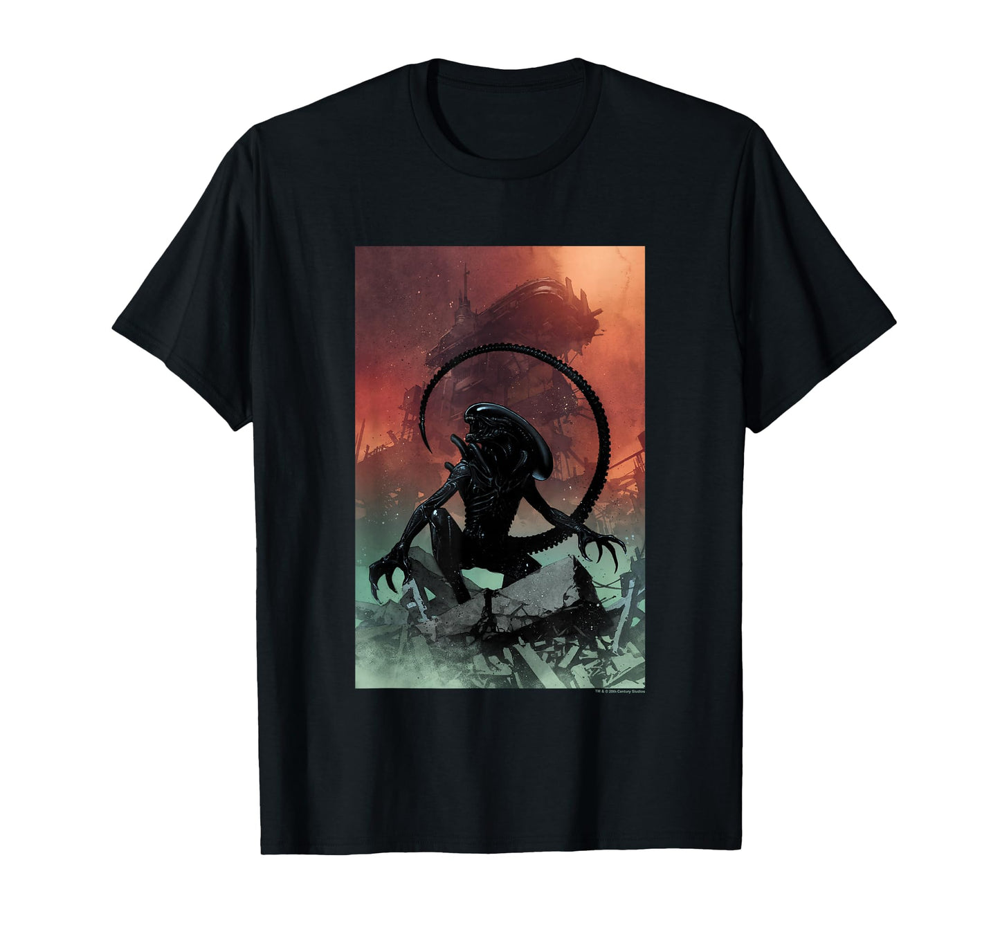 Aliens Iconic Xenomorph Around Destruction Big Chest Poster T-Shirt