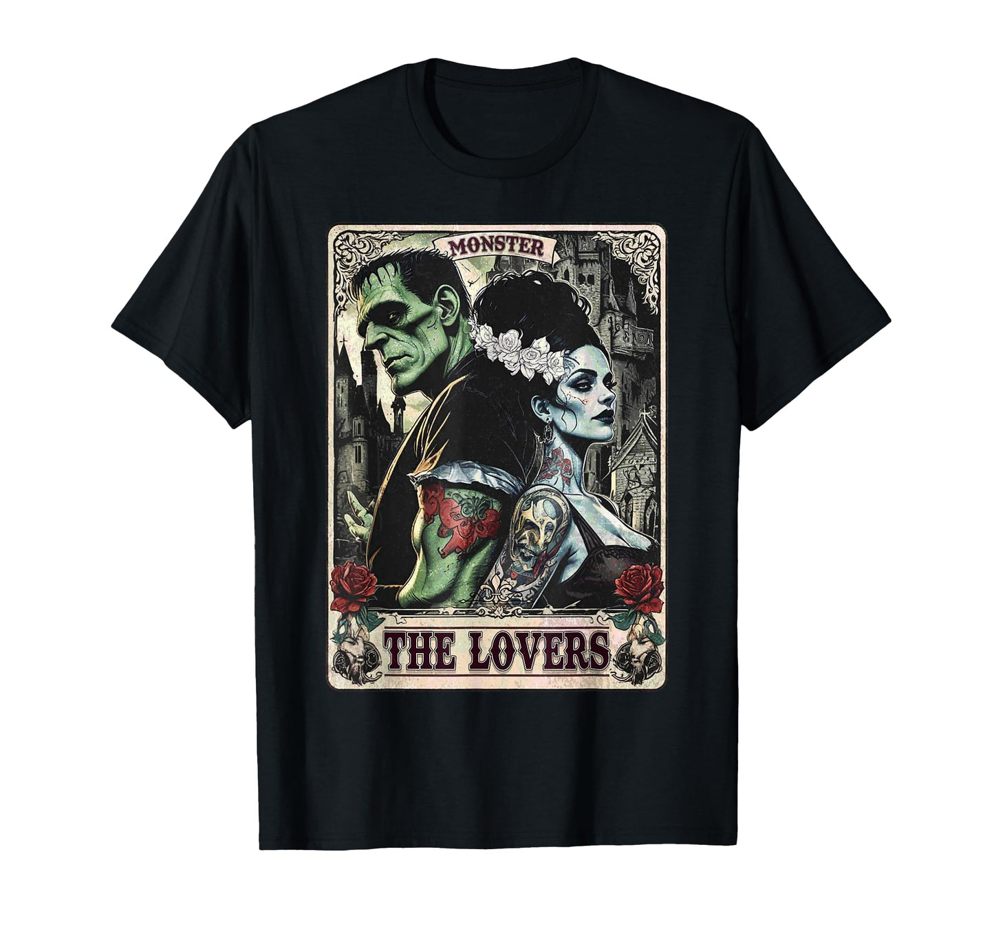 The Monster Frankenstein and Bride The Lovers Tarot Card T-Shirt