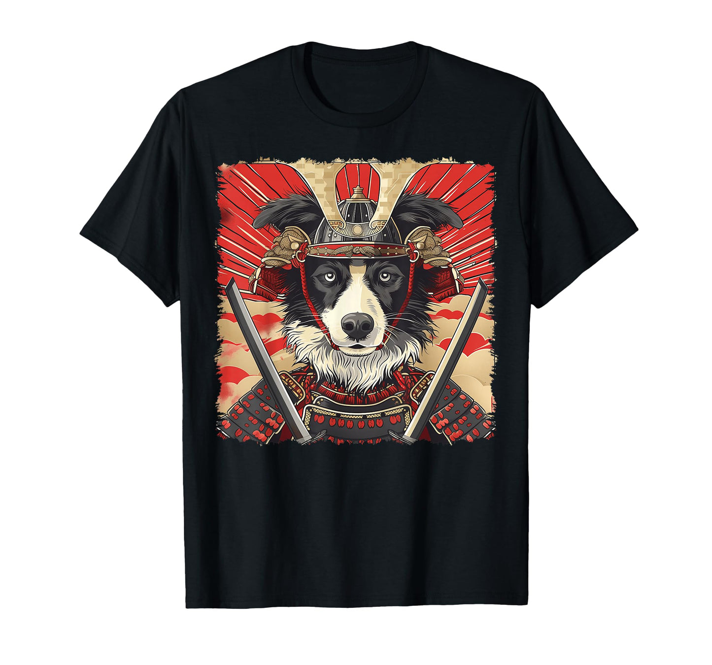 Border Collie Dog Japanese Art Samurai Ukiyo-e Vintage T-Shirt