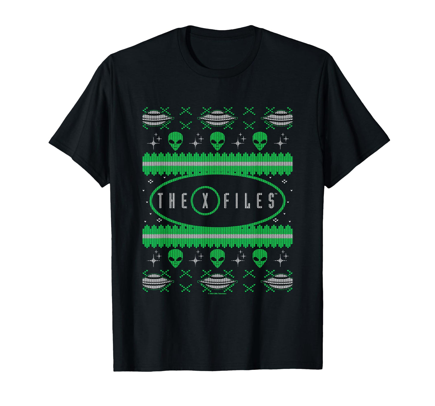 X-Files Christmas Alien UFO Vintage Ugly Sweater Pattern T-Shirt