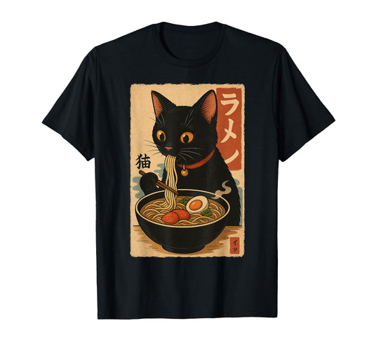 Funny Ramen Cat Japanese Vintage Kawaii Cat Anime Gifts T-Shirt