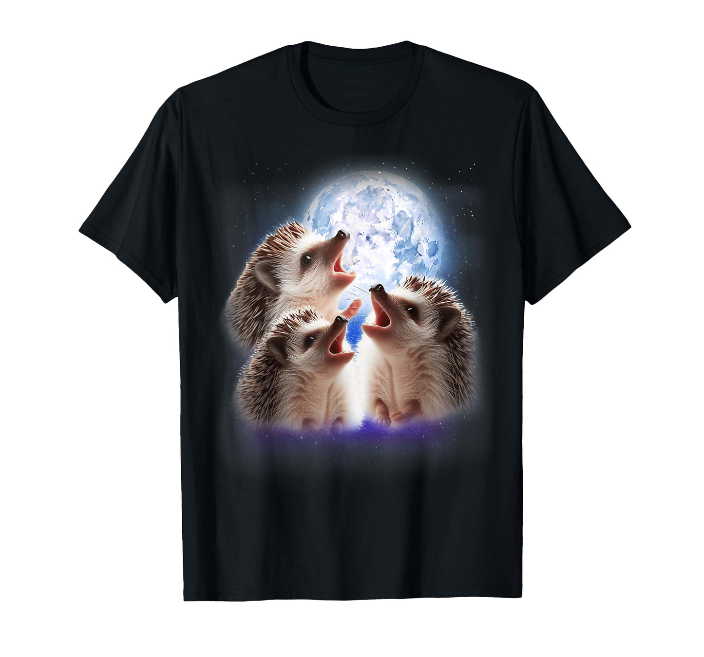 3 Hedgehogs Howling At The Moon Funny Hedgehog Animal Lover T-Shirt