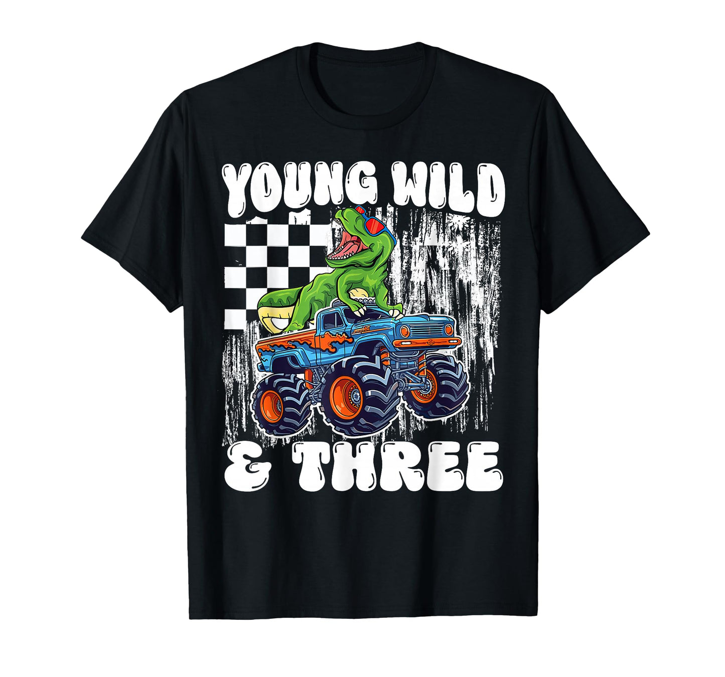 3rd Birthday Dinosaur Monster Truck Young Wild and Three T-Shirt