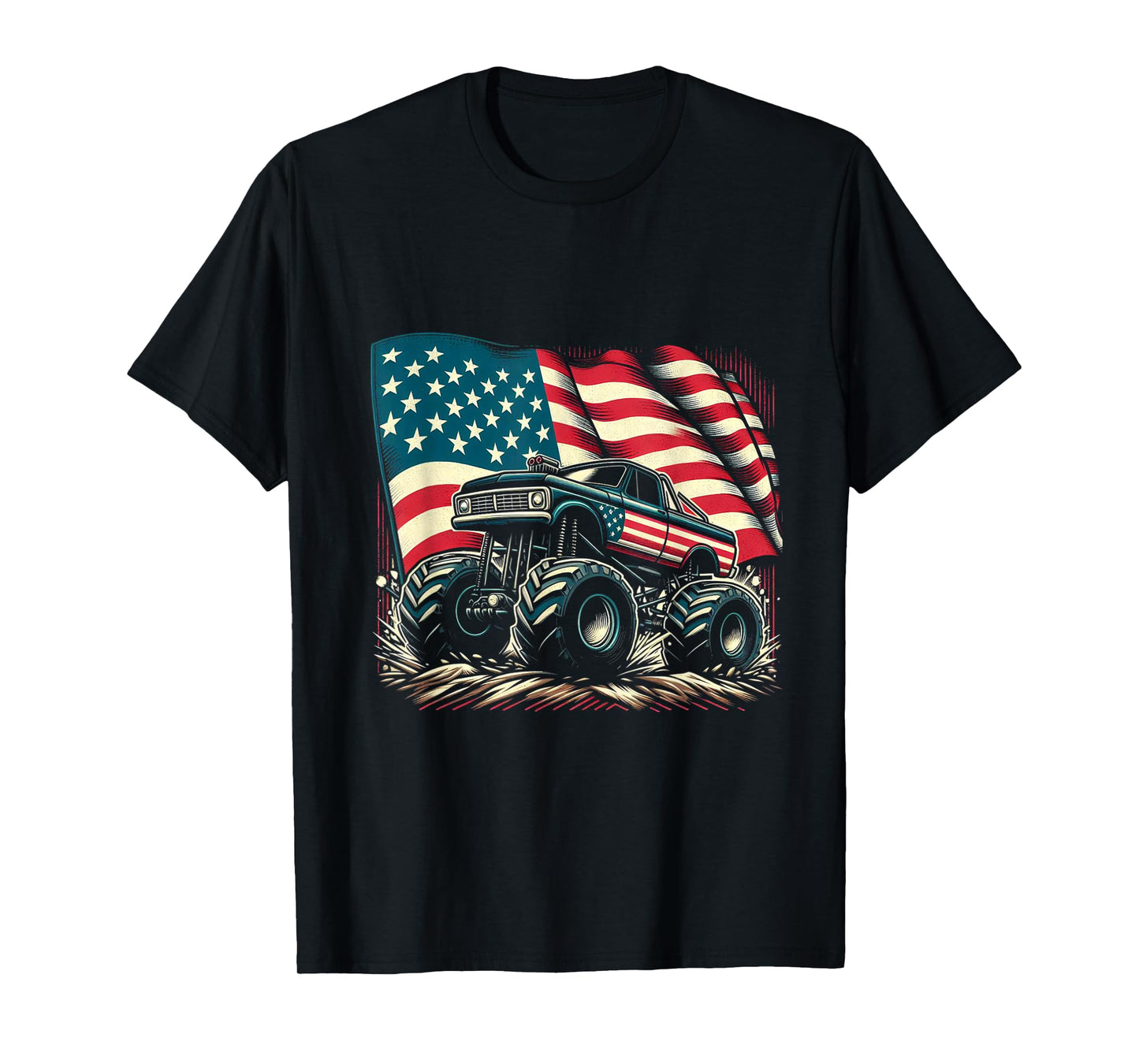 Patriotic USA Monster Truck Adult T-Shirt