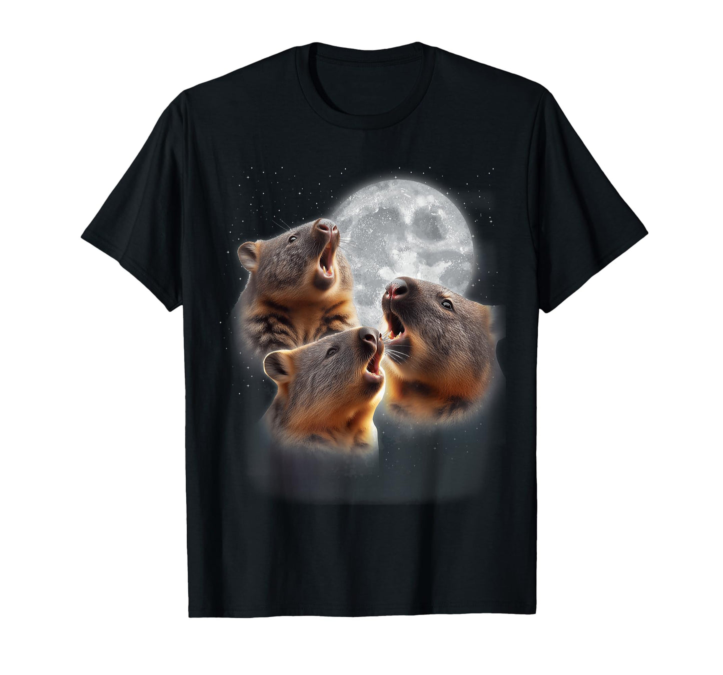 3 Wombats Howling At The Moon Funny Australian Wombat Lover T-Shirt