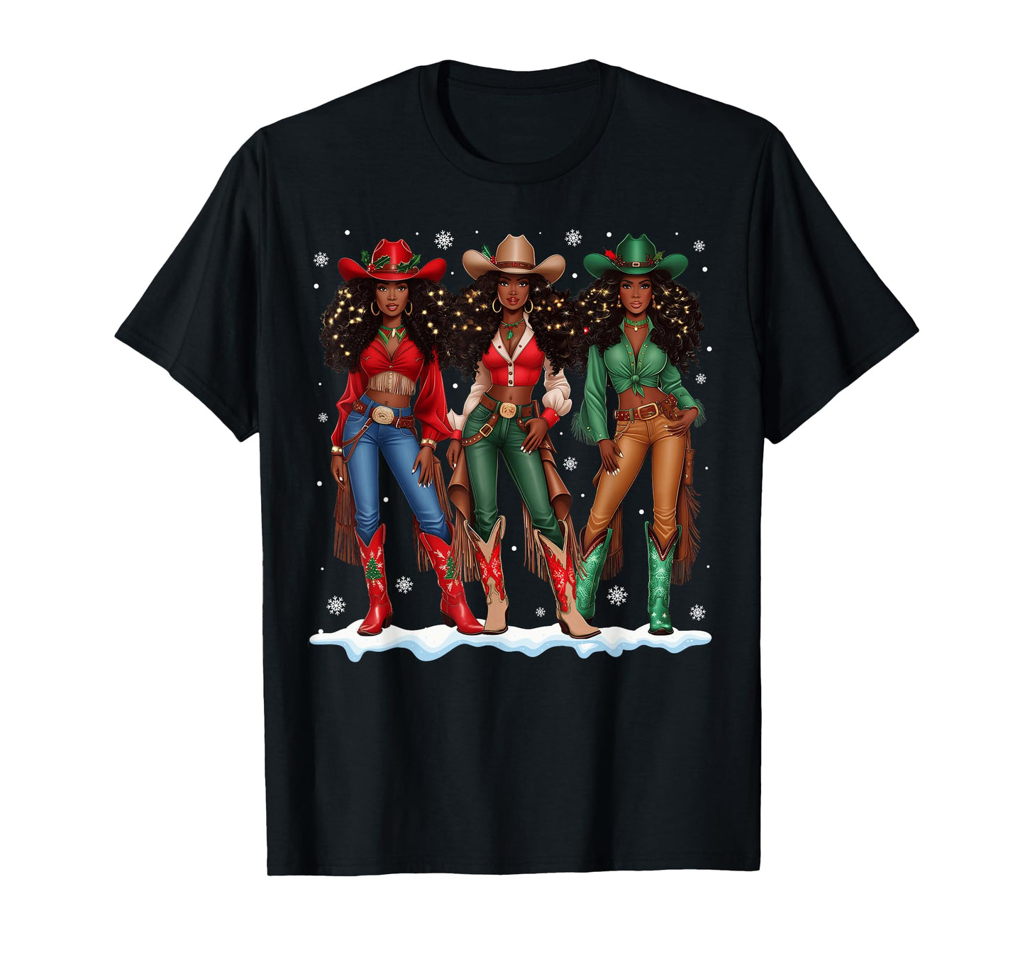 Howdy Retro Western Black Cowgirl African Merry Christmas T-Shirt