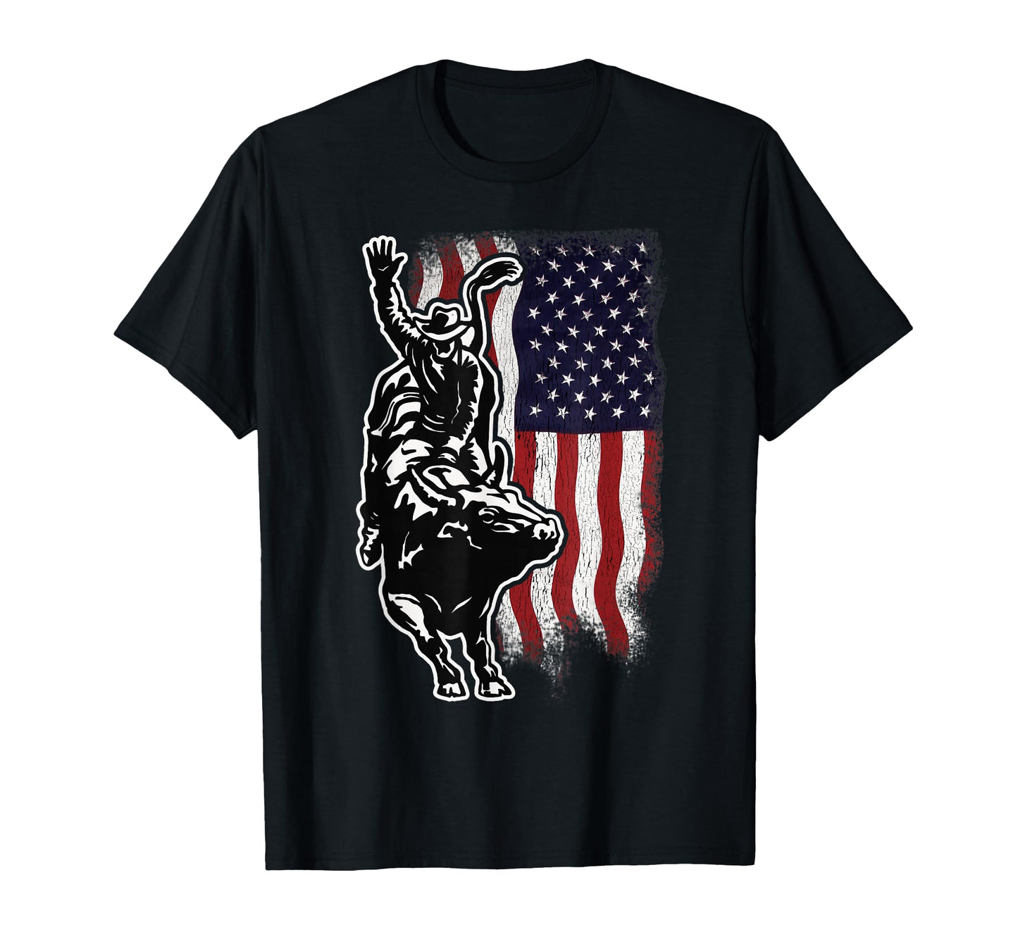 American Flag Bull Riding Cowboy 4th of July Patriotic Rodeo T-Shirt Small