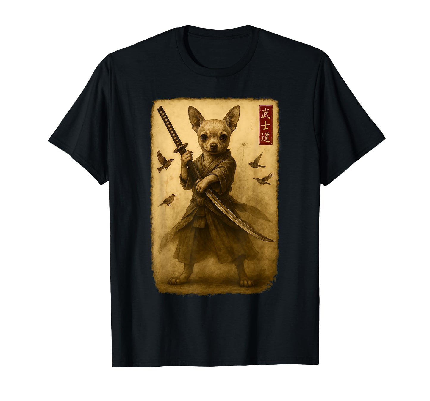 Samurai Dog Japanese Art Chihuahua Warrior Bushido Katana T-Shirt