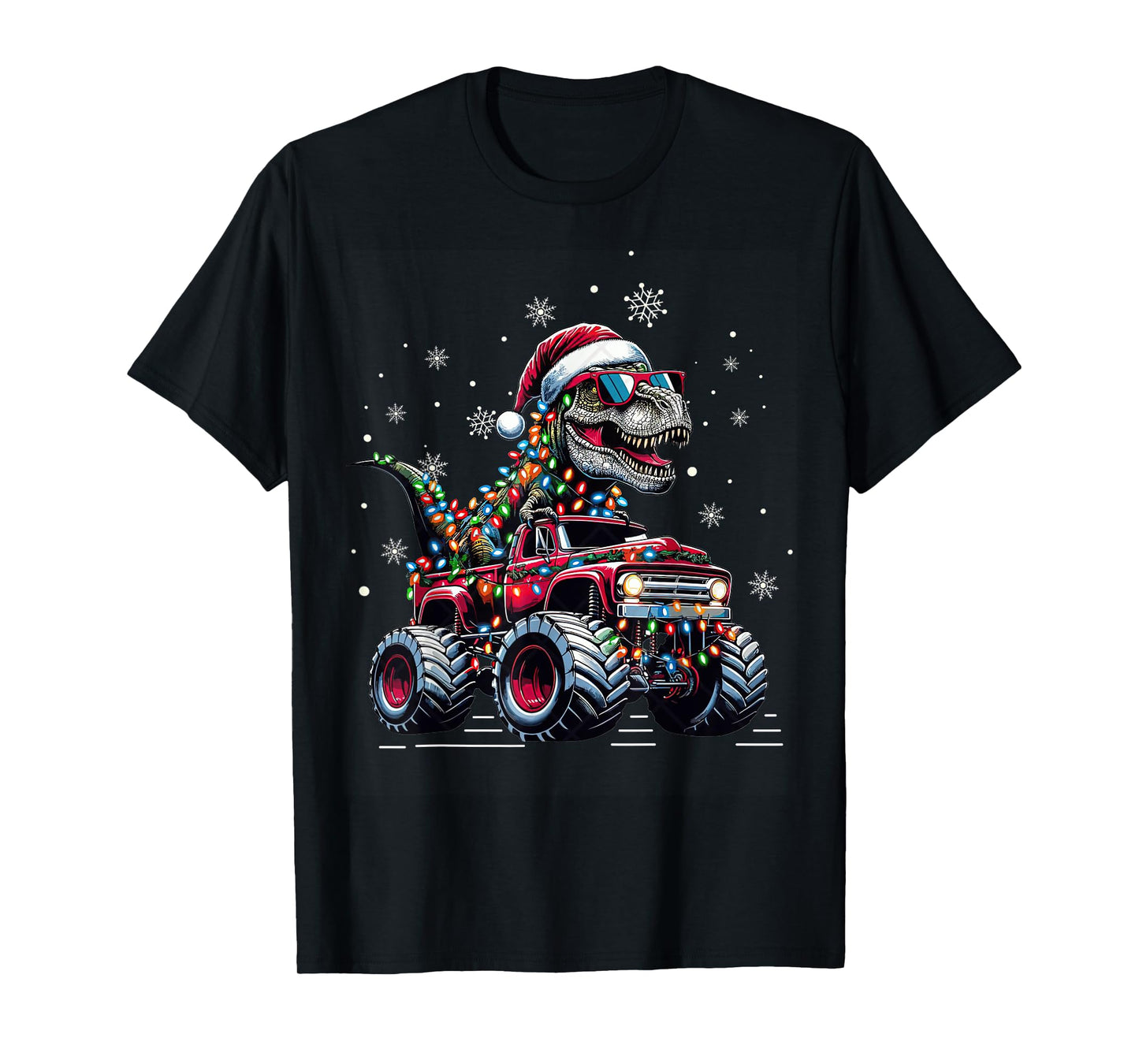 Monster Truck Dinosaur TRex Christmas Boys Kids T-Shirt