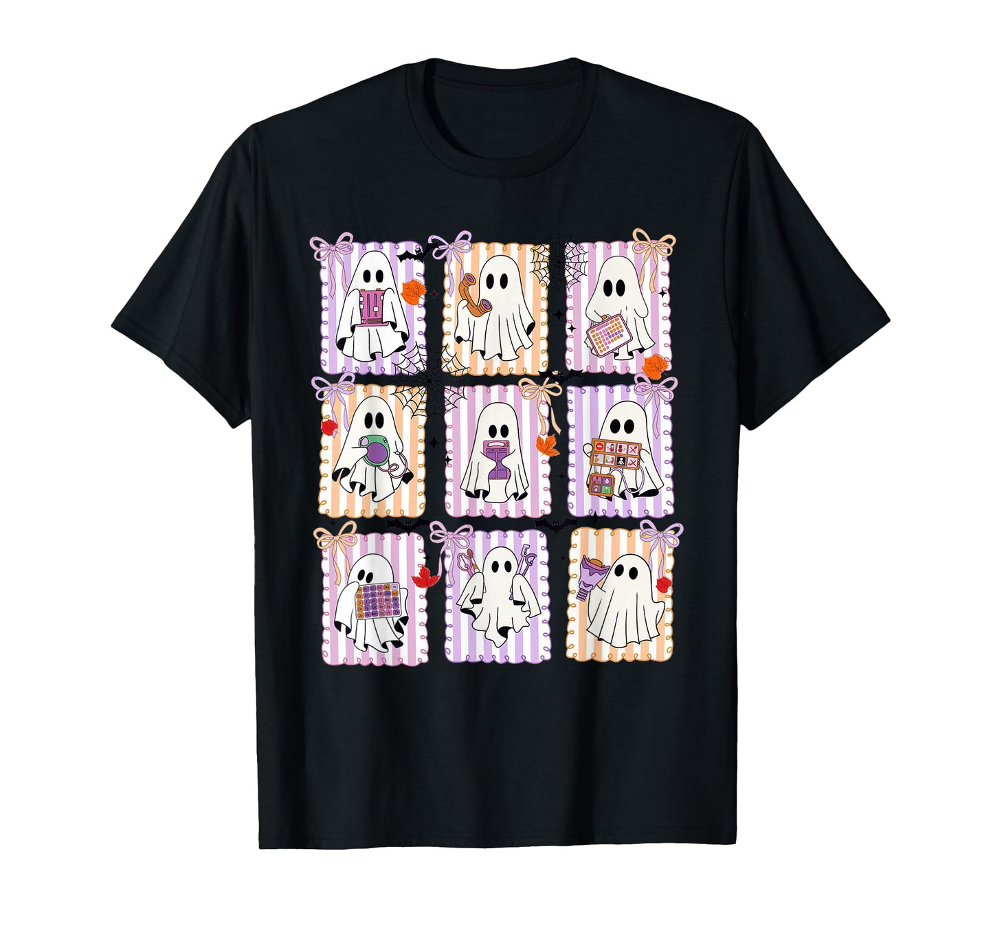 Retro SLP Ghost Halloween Speech Therapy Coquette Bow T-Shirt