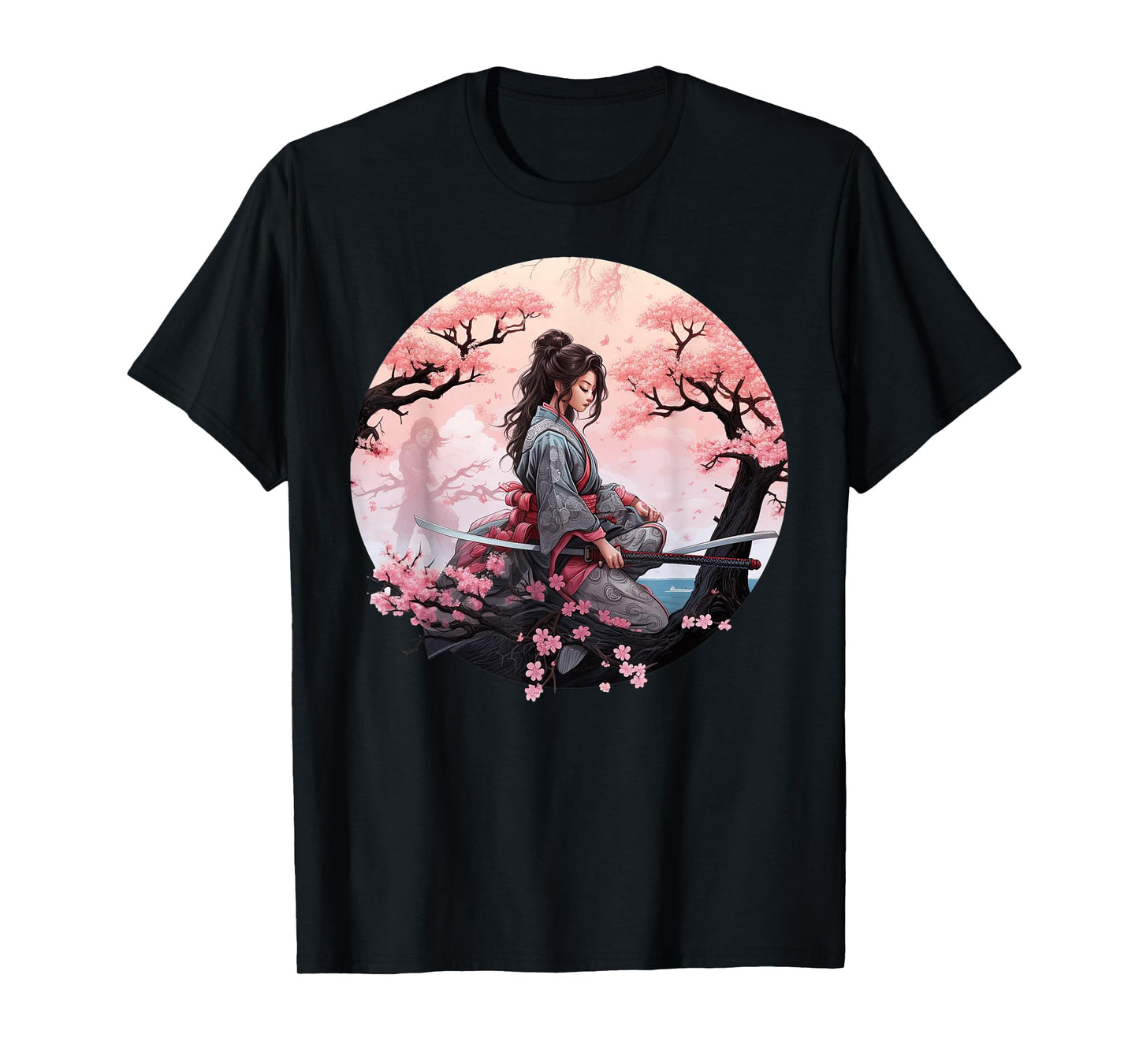 Japanese Samurai Girl Vintage Retro Sakura Cherry Blossom T-Shirt