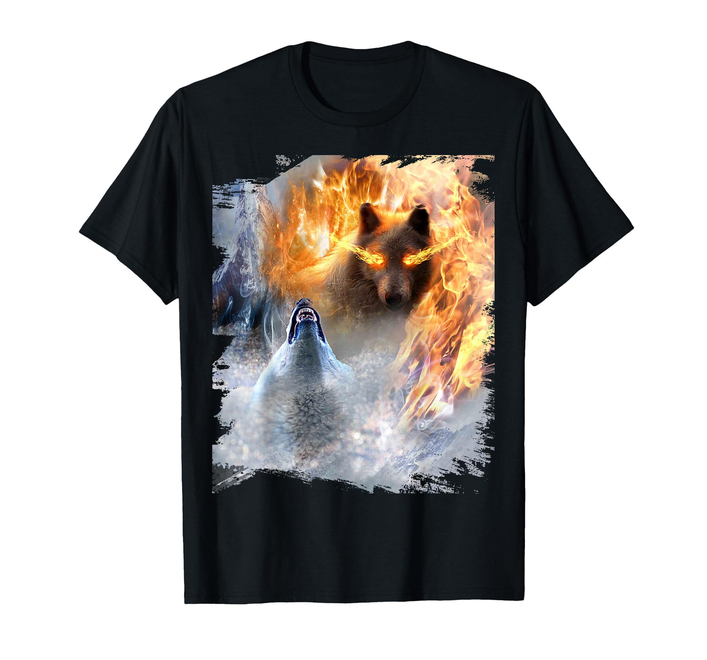 Fire And Ice Wolf Snowy Good And Evil Wolves T-Shirt
