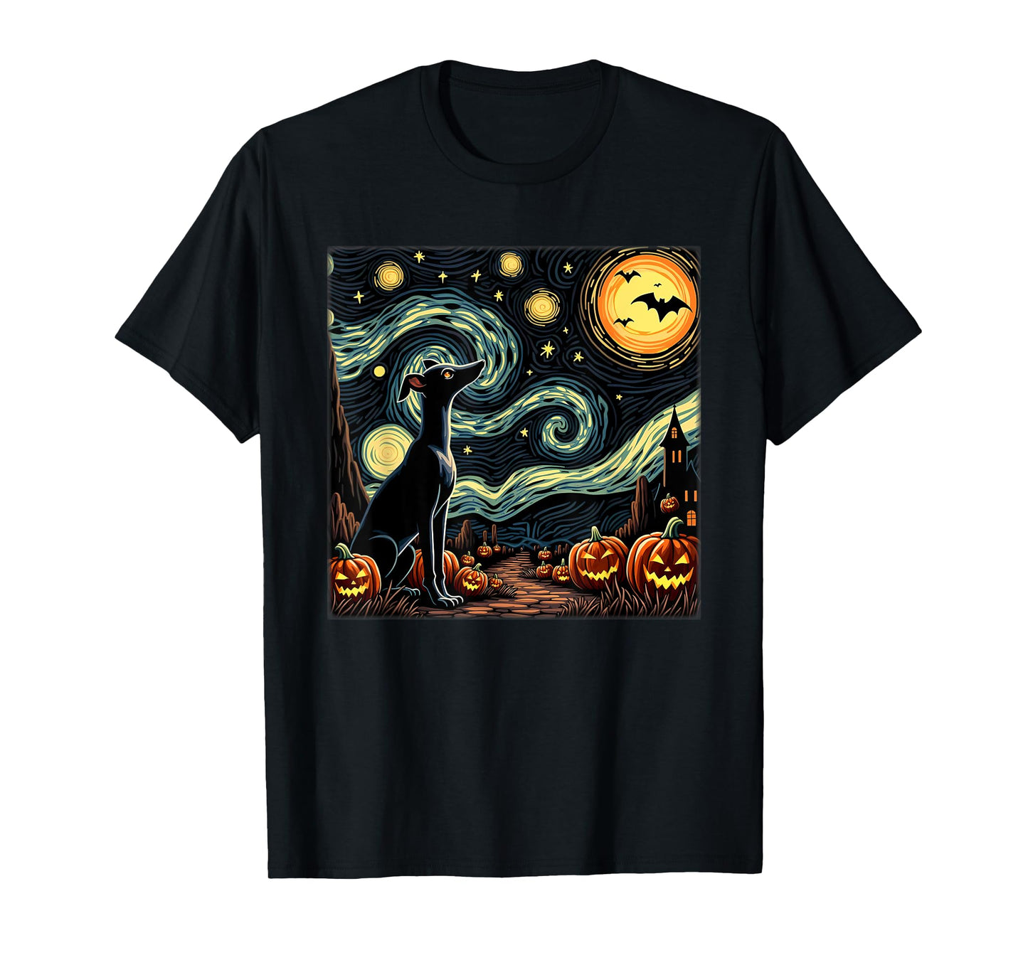 Spooky Halloween Italian Greyhound Dog Starry Night T-Shirt