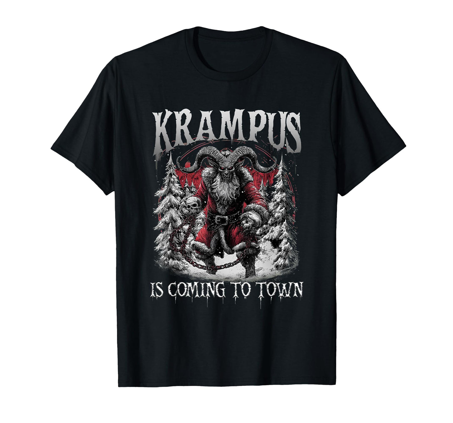 Horror Funny Krampus is Coming to Town Dark Humor Christmas T-Shirt