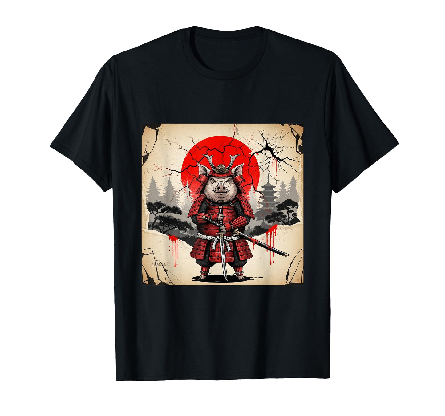 Samurai Pig Warrior Parody Japanese Anime Art T-Shirt
