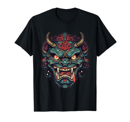 Japanese Demon Art Face Mask Devil Yokai Harajuku Aesthetic T-Shirt