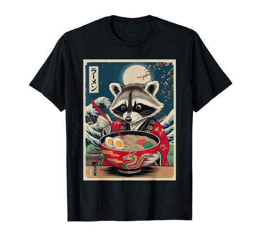 Funny Raccoon Eating Ramen Japanese Noodles Racoon Anime T-Shirt