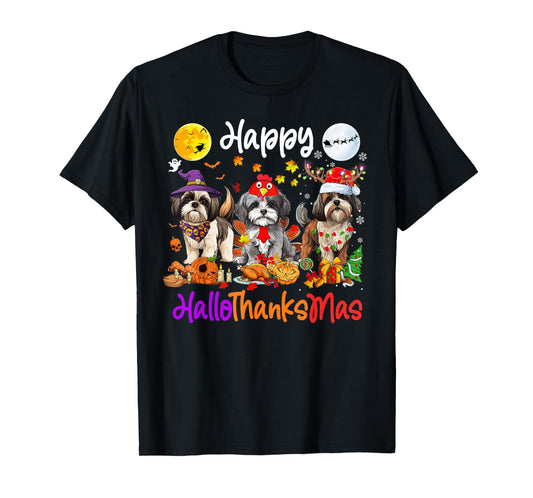 Halloween Thanksgiving Christmas Shih Tzu Dog Hallothanksmas T-Shirt