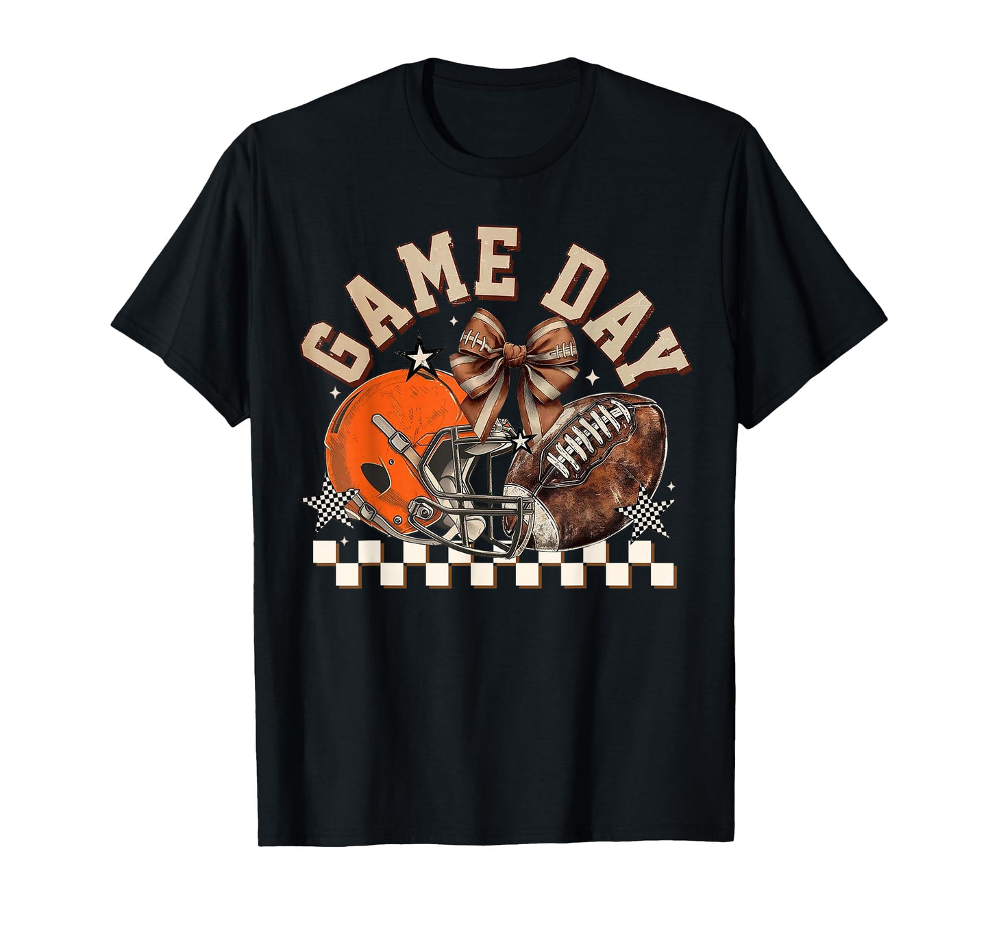 Vintage Football Mom Orange Coquette Bow Game Day Women Girl T-Shirt