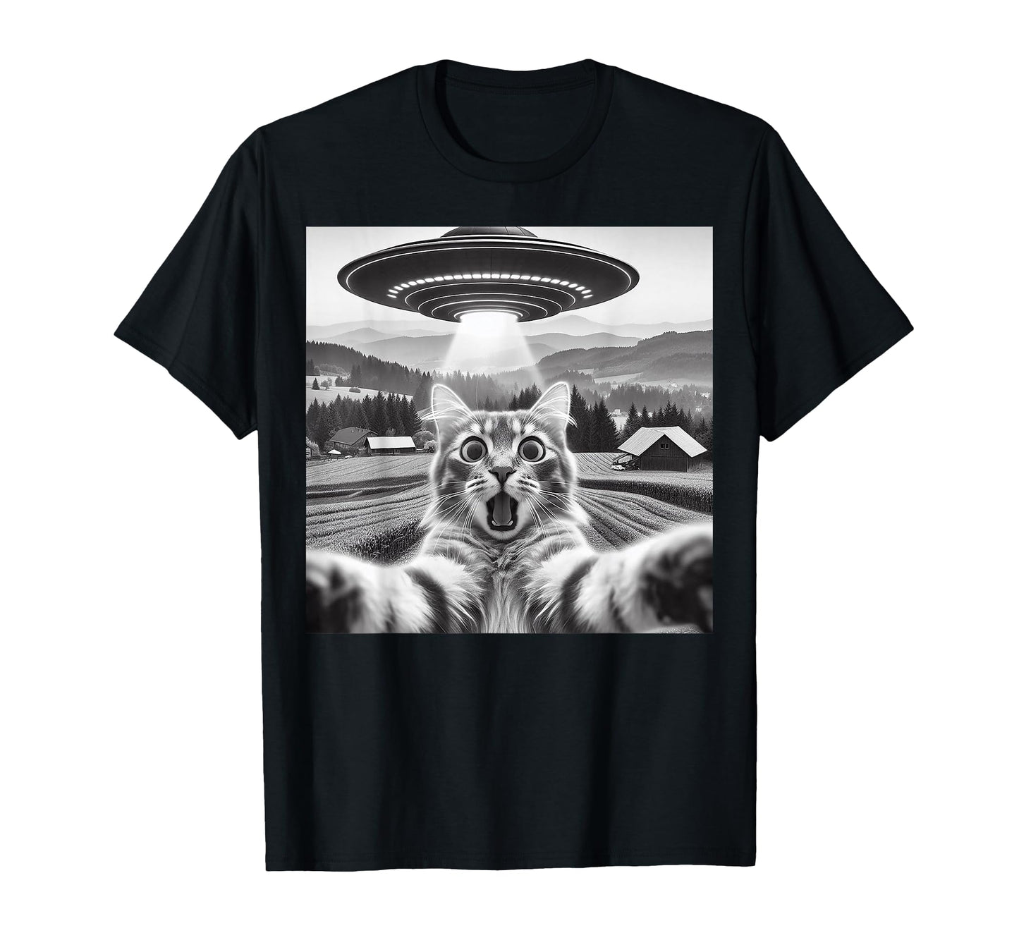 Cat Selfie With Alien UFO Funny Cat Gifts For Men Women Kid T-Shirt