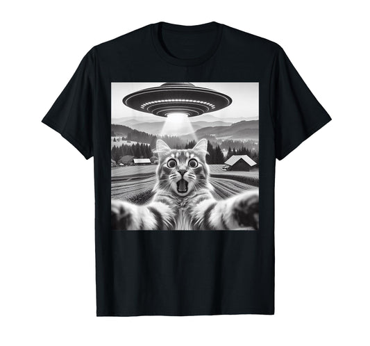 Cat Selfie With Alien UFO Funny Cat Gifts For Men Women Kid T-Shirt