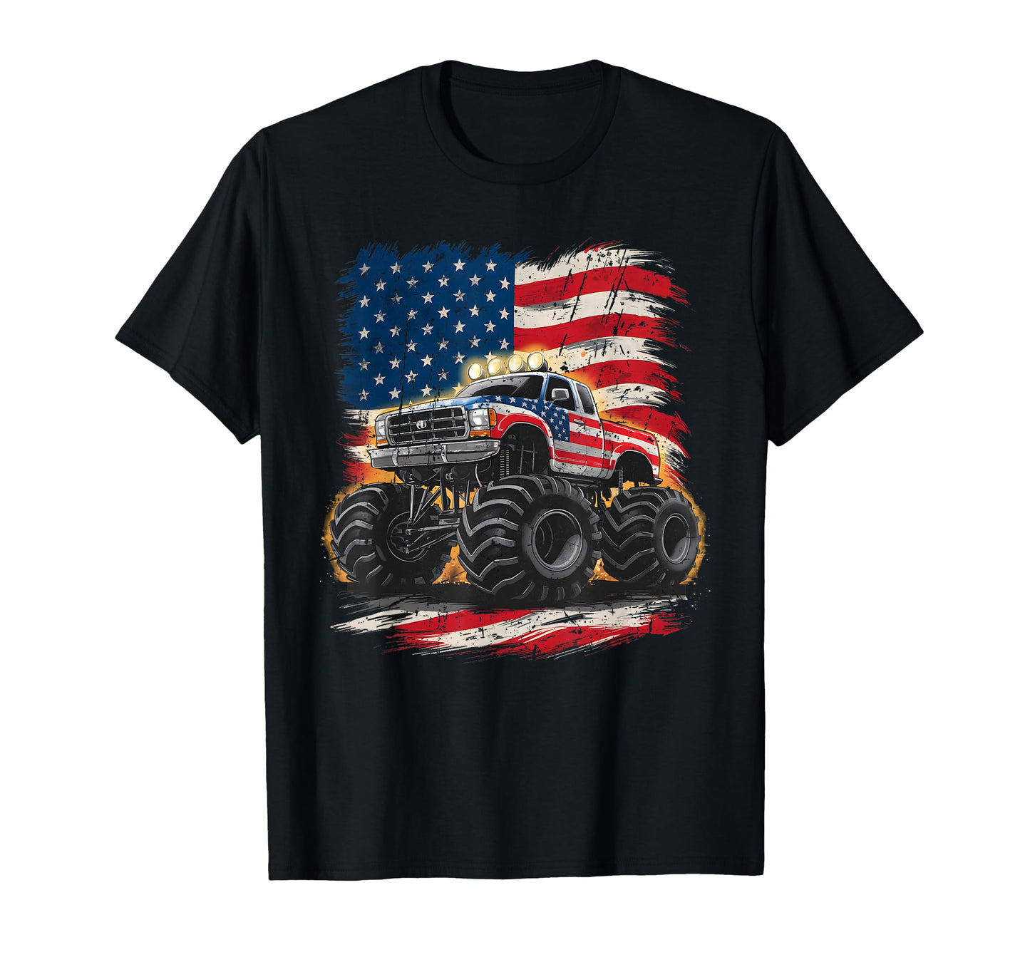 Monster Truck USA Flag American T-Shirt
