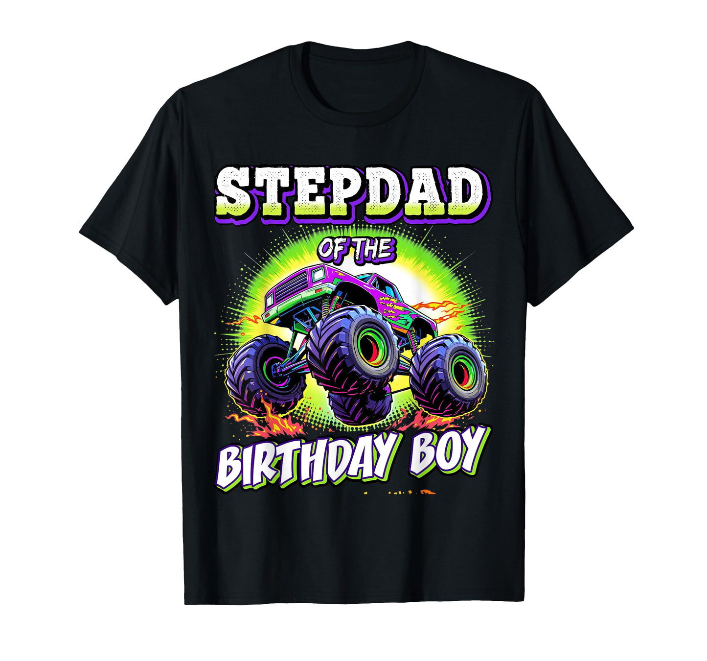 Stepdad of the Birthday Boy Monster Truck Birthday Novelty T-Shirt