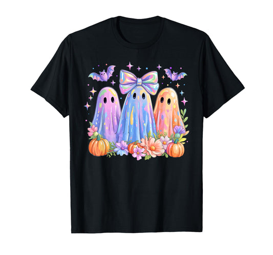 Holo Ghost Coquette Bow Halloween Spooky Season Girl Women T-Shirt