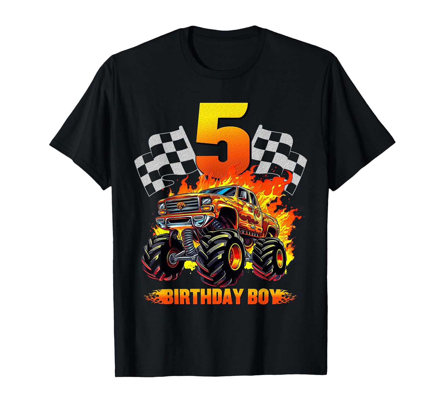 5 Year Old Birthday Monster Truck 5th Birthday Boy Kids T-Shirt