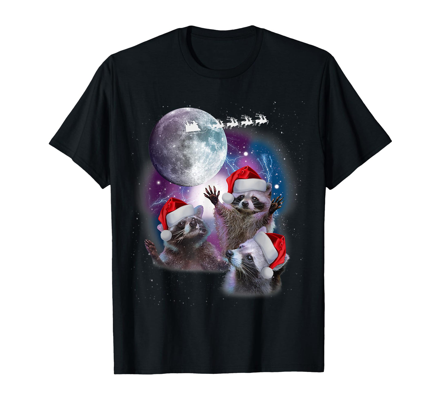 3 Racoon Moon Howling Christmas Santa Racoon Lover Men Women T-Shirt