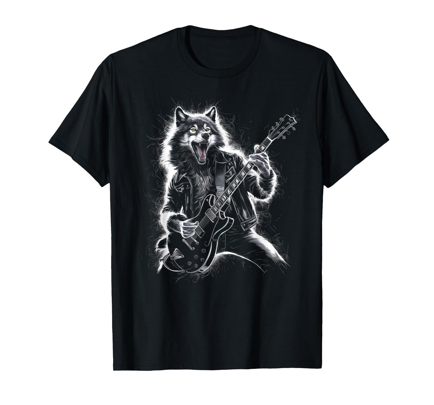 Wolf Playing Guitar Rocker Dog Playing Guitar Rock T-Shirt