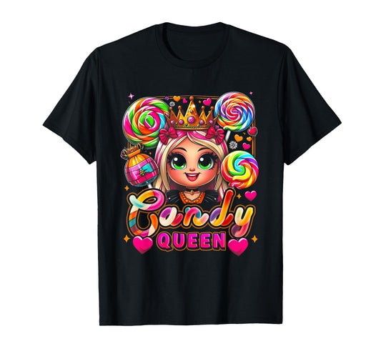 Funny Halloween Candy a Queen Lollipop Lover Girls Colorful T-Shirt