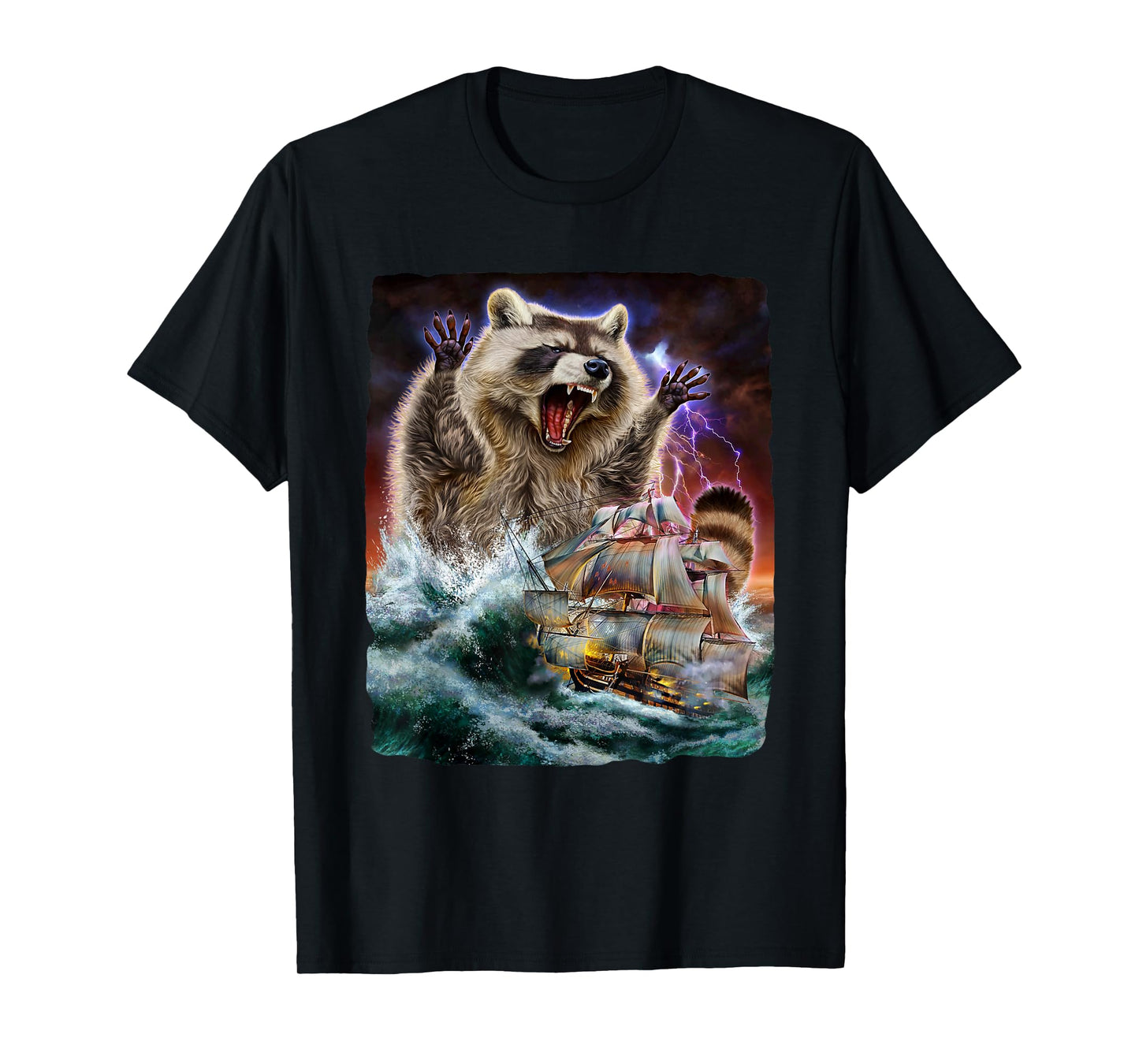 Monster Raccoon as Kraken Attack a War Ship at High Seas T-Shirt