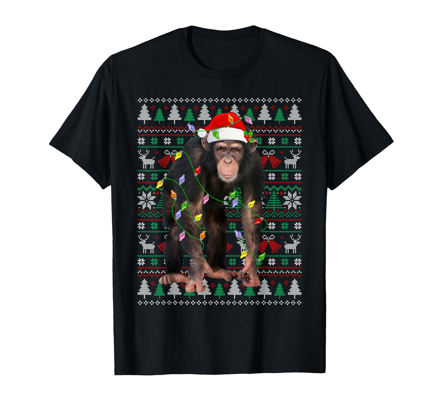 Chimpanzee Christmas Sweater Santa Hat Ugly Xmas Pajama T-Shirt