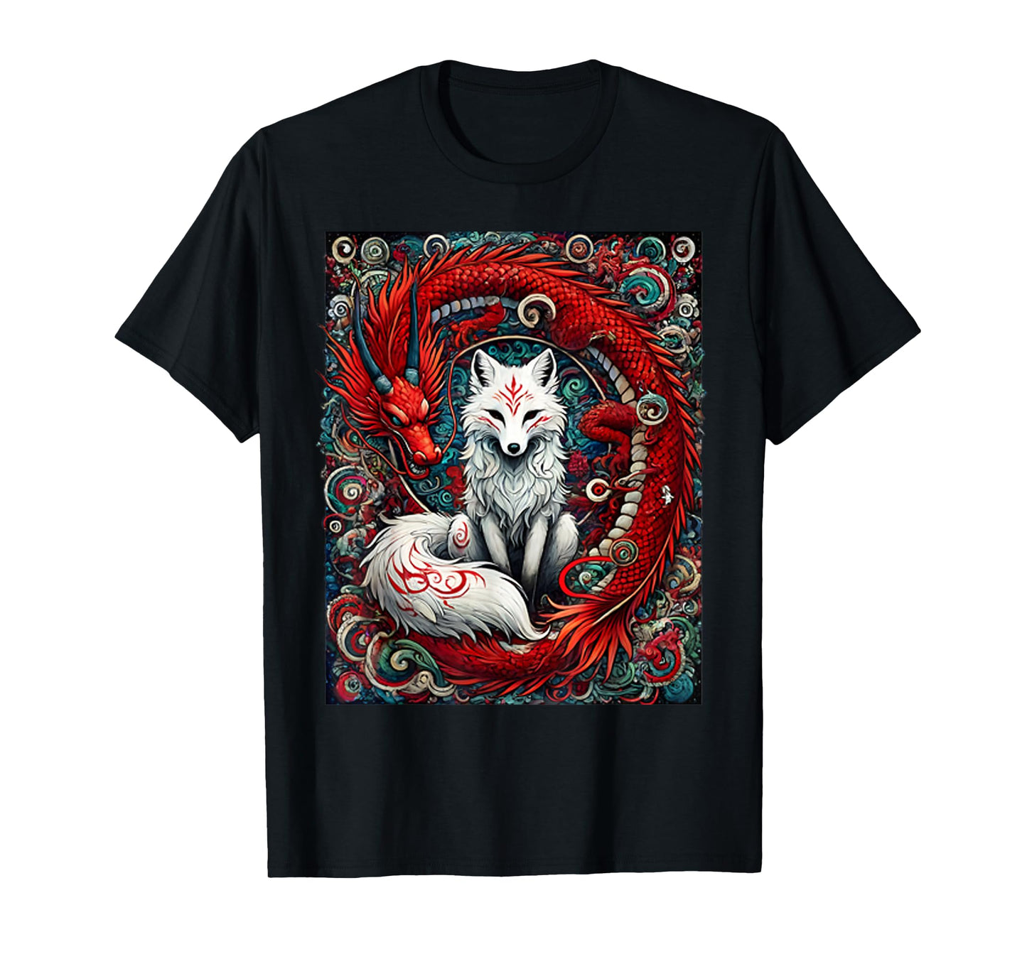 Japanese Mystical Nine-Tailed Fox Kitsune Dragon Foxes T-Shirt