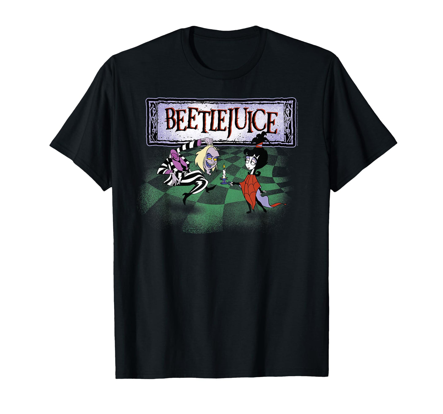Beetlejuice Intro Checkerboard Beetlejuice and Lydia Cartoon T-Shirt