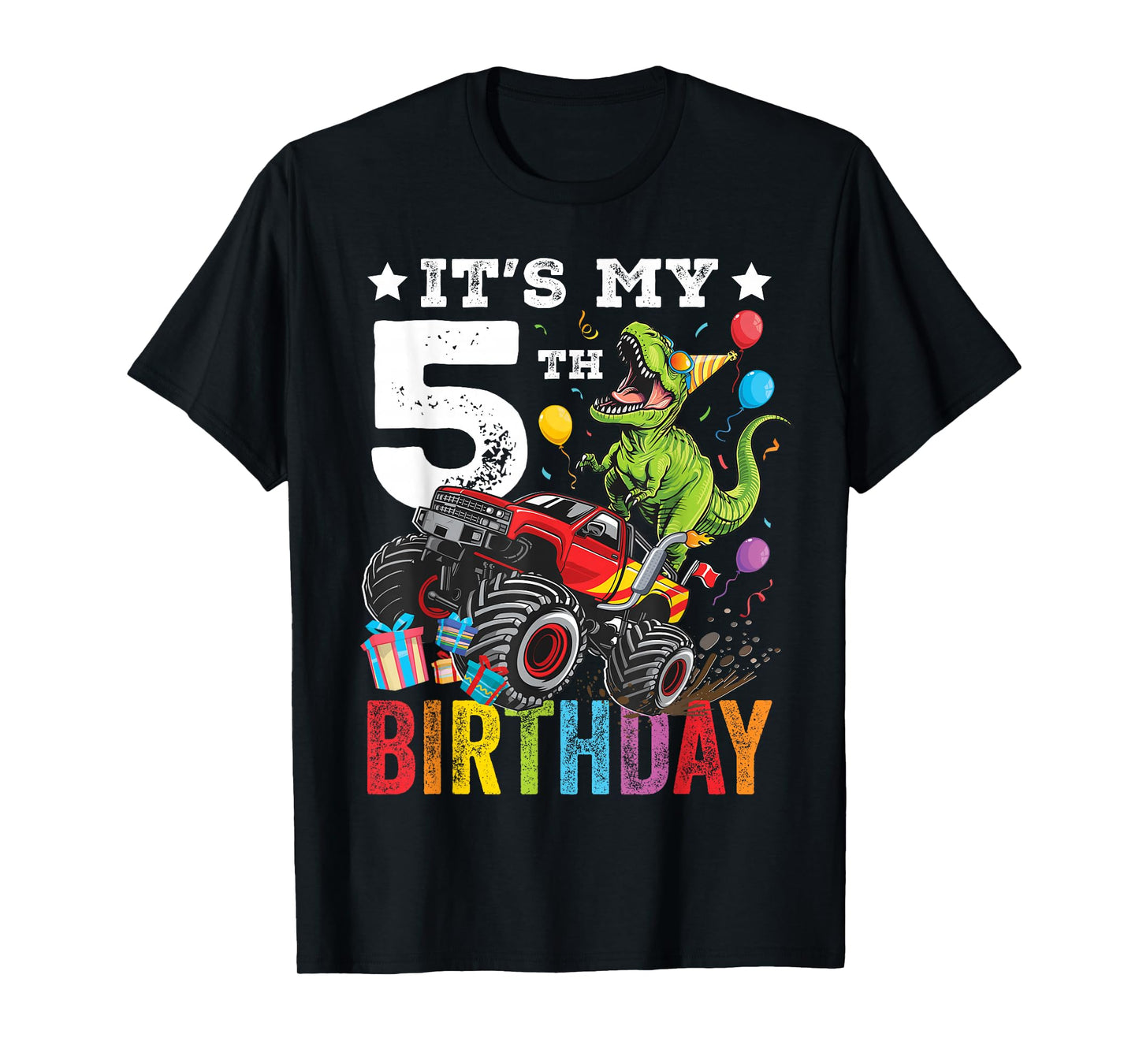 Five 5th Birthday Dinosaur Monster Truck T-Shirt