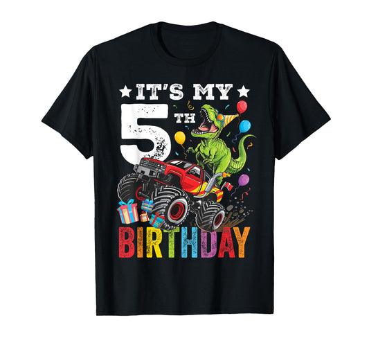 Five 5th Birthday Dinosaur Monster Truck T-Shirt