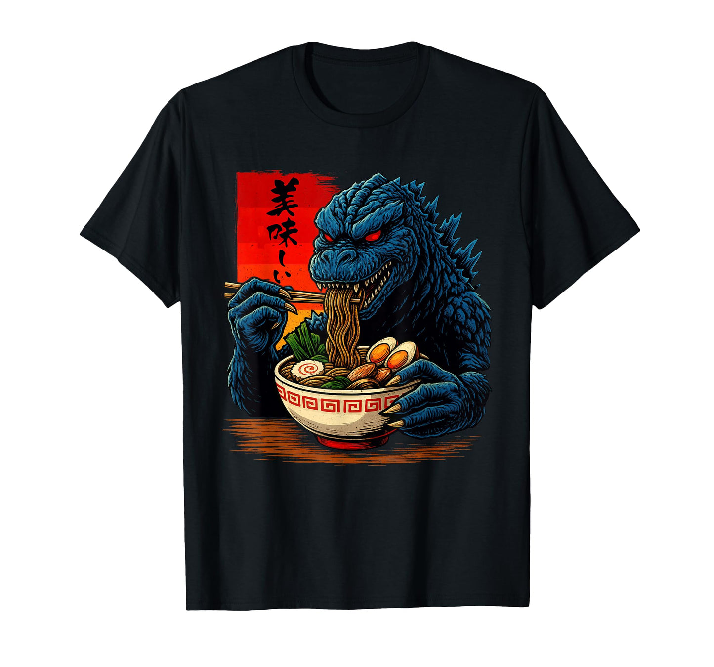 Funny Kaiju Eating Ramen Japanese Monster Lover Birthday Boy T-Shirt