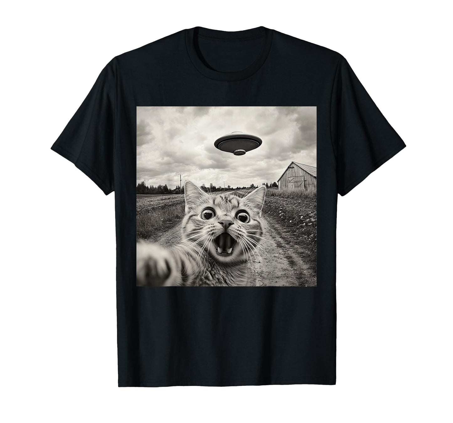Funny Cat UFO Alien Selfie T-Shirt